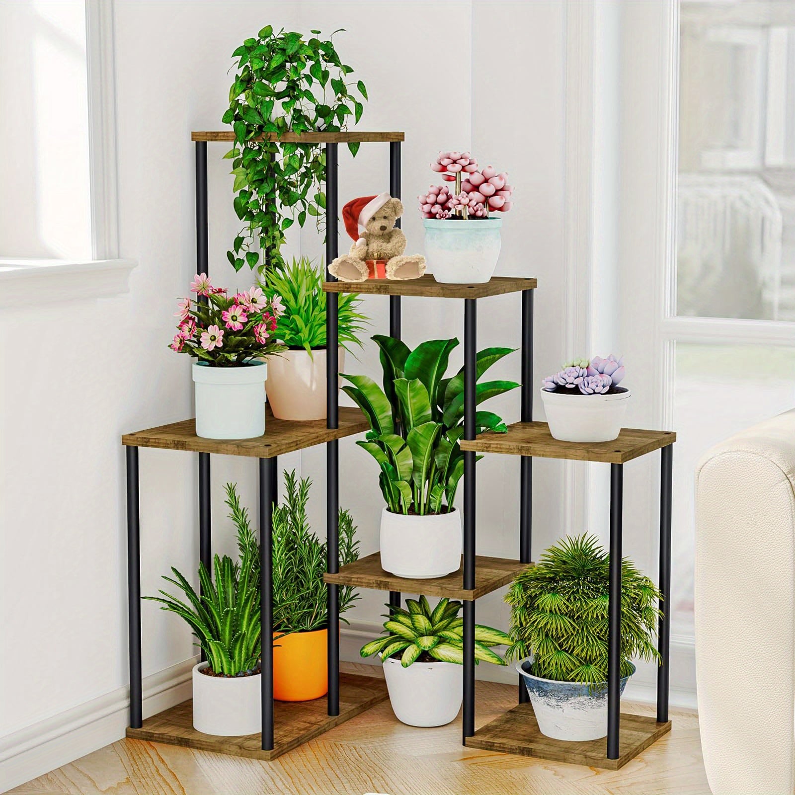 Plant Stand 5 Tier 9 Potted Indoor Corner Plant Shelf Flower Shelves Wooden Plant Stands Garden Plant Holder Rack for Living Room Corner Lawn Window