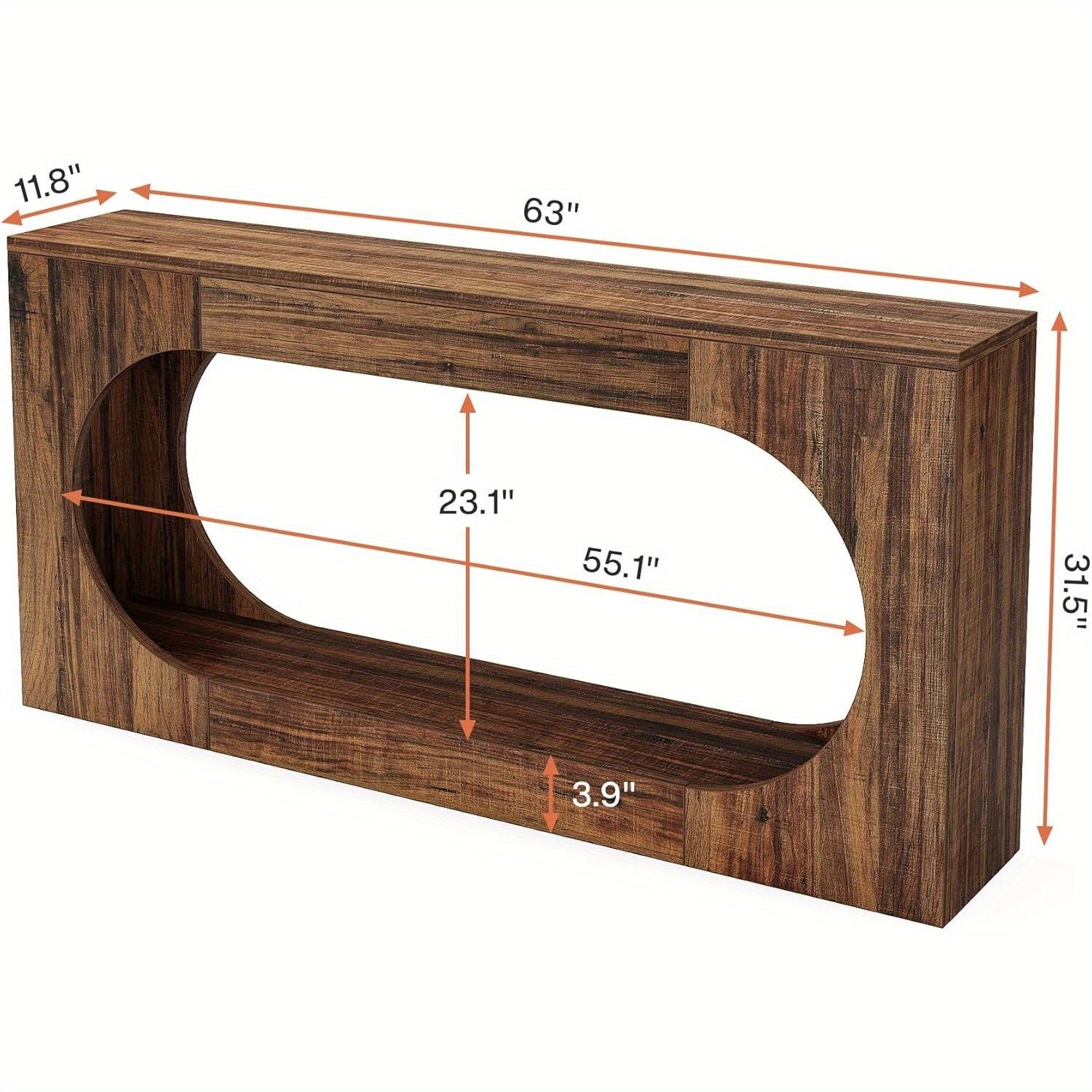 63-Inch Narrow Sofa Entryway Table with 2-Tier Storage Shelf, Console Table, Wood Hallway Behind Couch Table Accent Table for Living Room, Rustic Brown