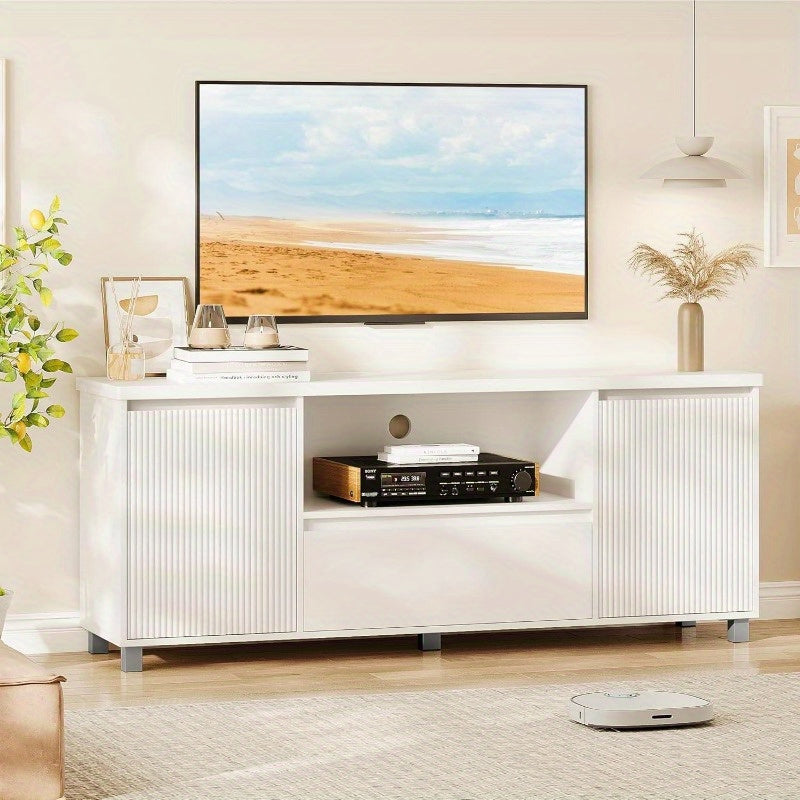 MERXENG Fluted TV Stand for 65 Inch TV, Entertainment Center with Storage Drawer and Open Shelf, Modern TV Media Console Cabinet Furniture for Living Room, Bedroom, White