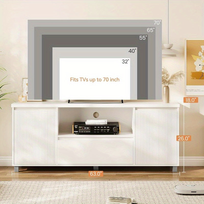 Fluted TV Stand for 65 Inch TV Entertainment Center with Storage Drawer and Open Shelf Modern TV Media Console Cabinet