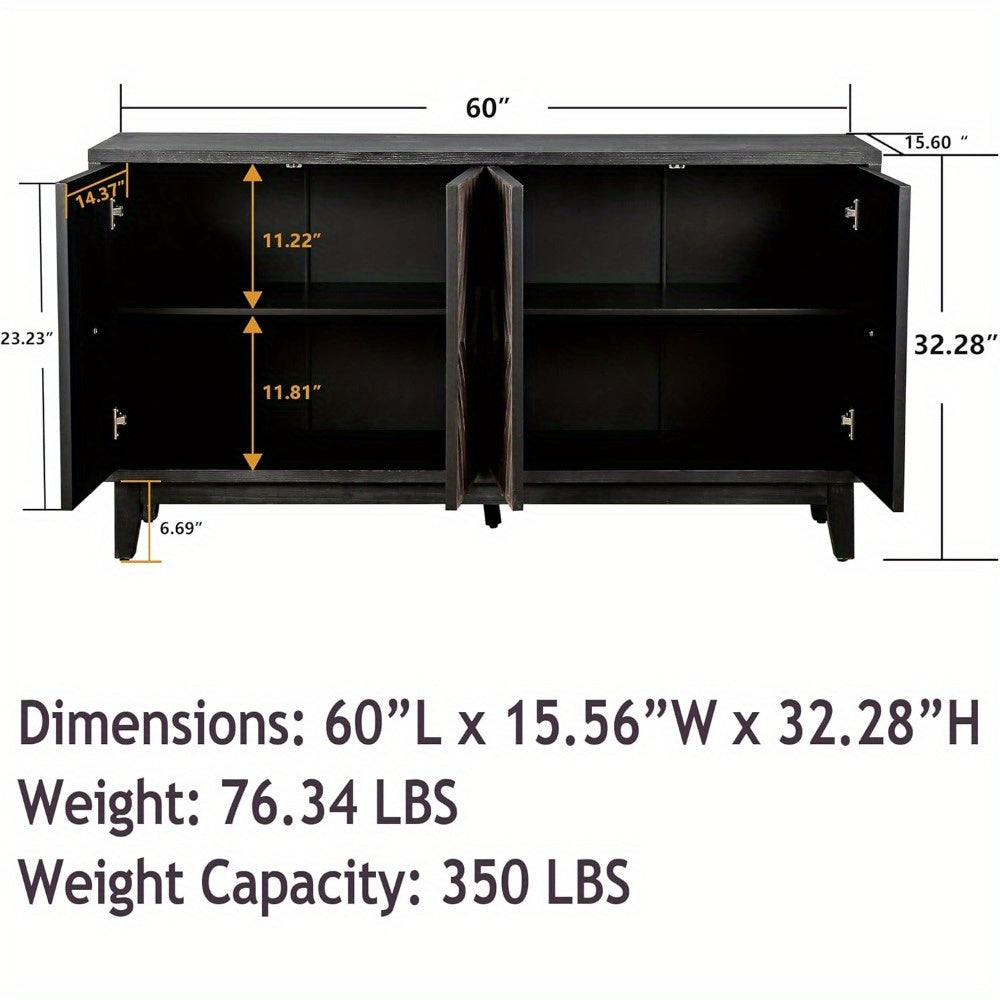 Vintage Console Table w Hand Carved Flower 60-inch Sofa Table with Storage Wood Sideboard with 2-Tier Shelves, Accent Table for Entryway Living Room Hallway Kitchen Storage Cabinets (Brown Doors)