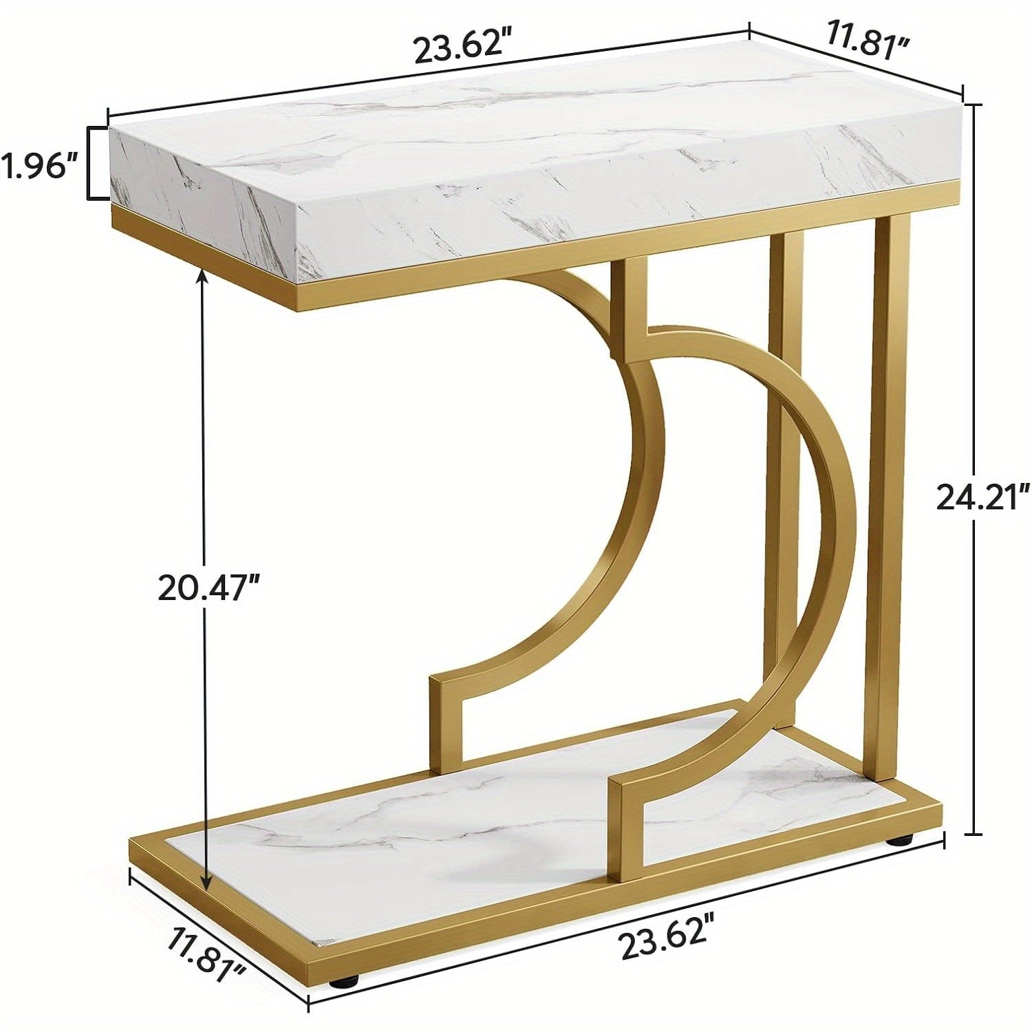 Narrow Side Table White Gold Side Table C Shaped End Table Modern Bedside Table Small Side Table for Couch, Sofa Table with Metal Frame for Living Room (1)