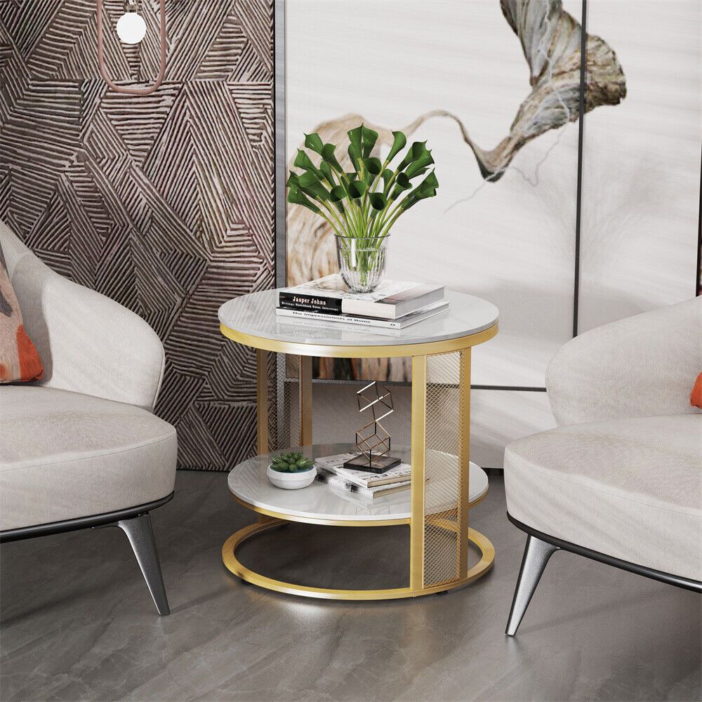 Modern Nordic-Style Round Coffee Table with Marble Top and Metal Frame - Perfect for Living Room, Bedroom, or Home Office Decor