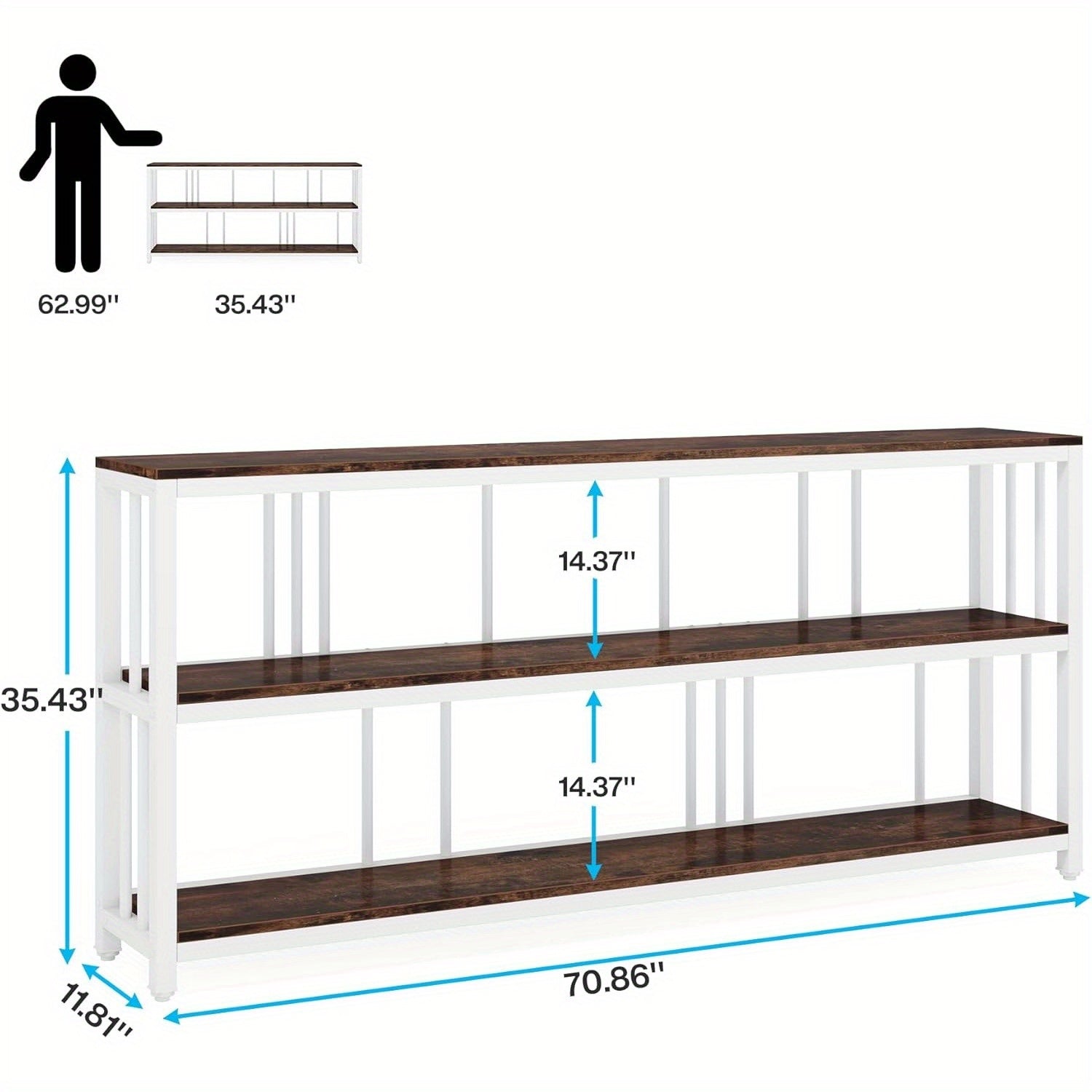 3 Tiers Sofa Table, Narrow Long Sofa Table with Storage Shelves, 71" Industrial Console Table, Big Rustic Entryway Table, Large Hallway Table, Behind Couch Table with Storage