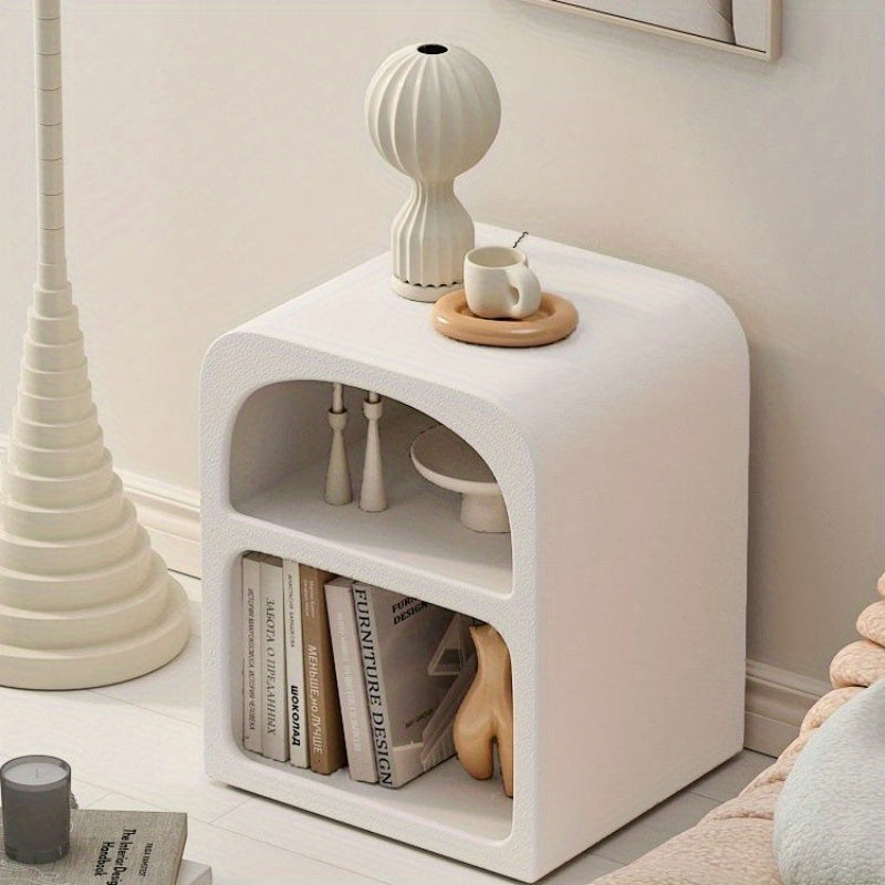 White Wooden Nightstand Side Table, Modern Nordic Bedroom Decor, Freestanding Mini Storage Cabinet with Less than 3.2 Cubic Feet, Under 27 Inches Tall - 1pc