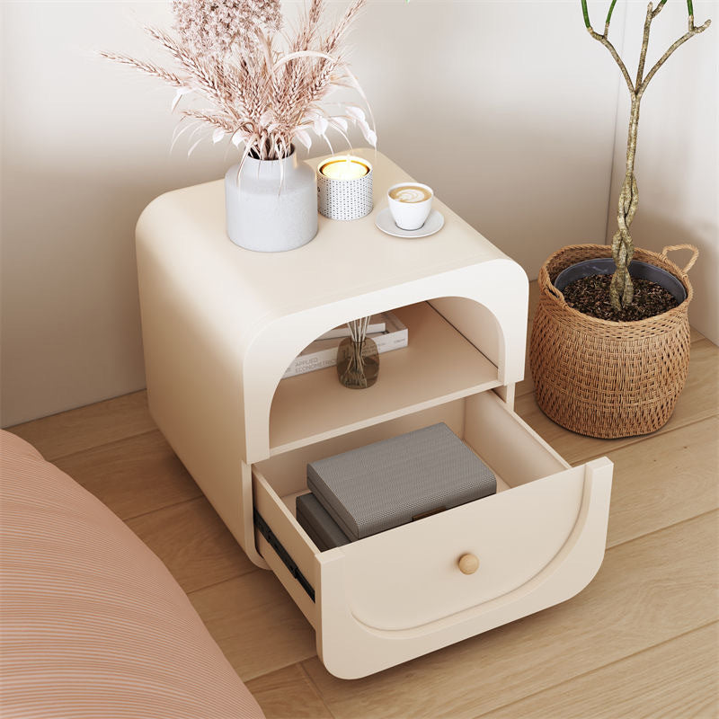 Modern White Bedside Table - Cream Nordic Style, Freestanding Mini Storage Cabinet for Bedroom Organization (Easy Assembly)