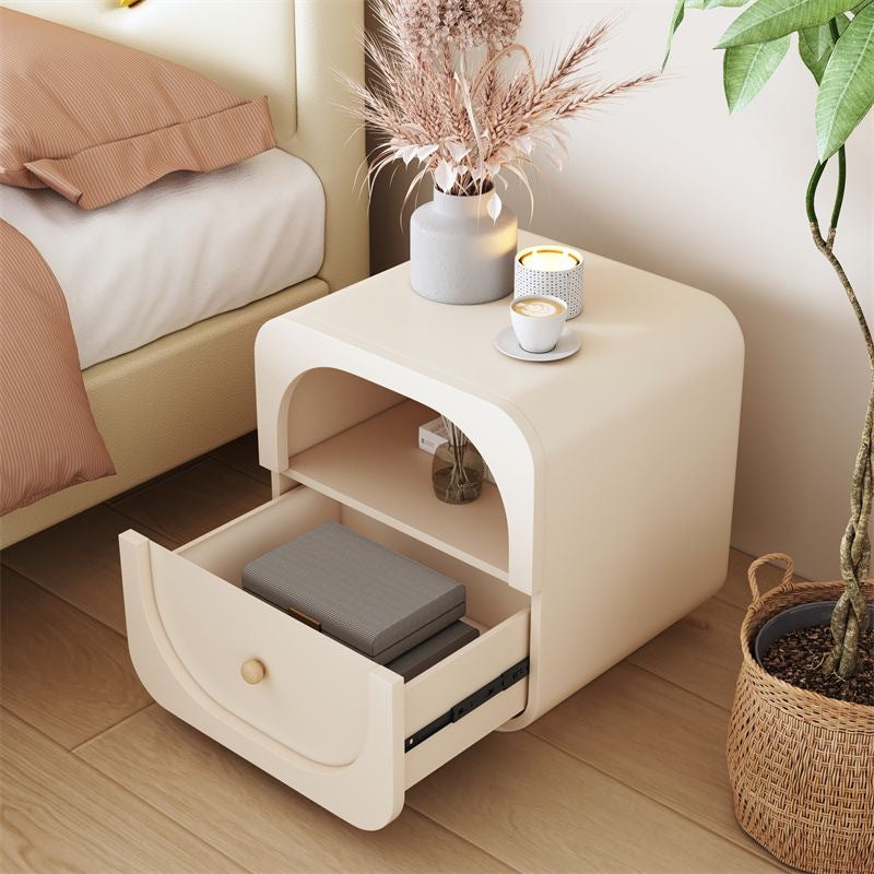 Modern White Bedside Table - Cream Nordic Style, Freestanding Mini Storage Cabinet for Bedroom Organization (Easy Assembly)