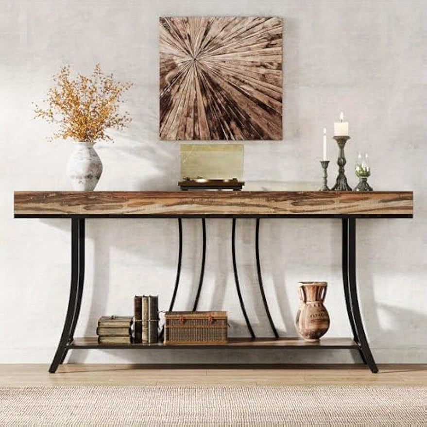 70.9" Narrow Long Console Table, 2-Tier Industrial Sofa Table with Storage Shelves, Behind Couch Table, Entryway Table for Living Room, Kitchen, Hallway, Rustic Brown