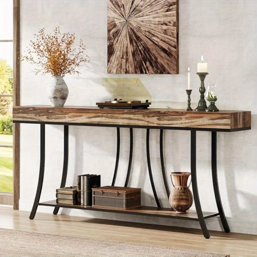 70.9" Narrow Long Console Table, 2-Tier Industrial Sofa Table with Storage Shelves, Behind Couch Table, Entryway Table for Living Room, Kitchen, Hallway, Rustic Brown