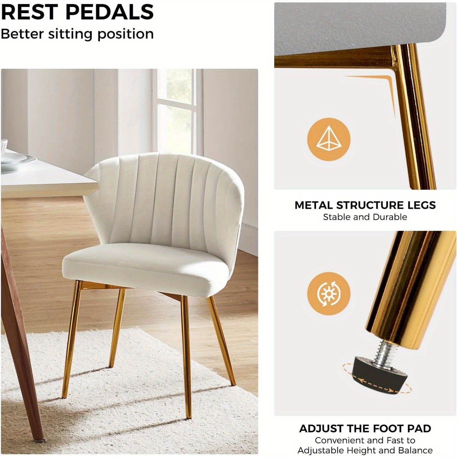 Velvet Dining Chair Modern Small Vanity Chair With Back Metal Legs Elegant Tufted Armless Accent Chair Living Room Upholstered Cute Side Chair For Bedroom Beauty Room-Ivory, Stadium Seats For Sports Fields, Sport Event