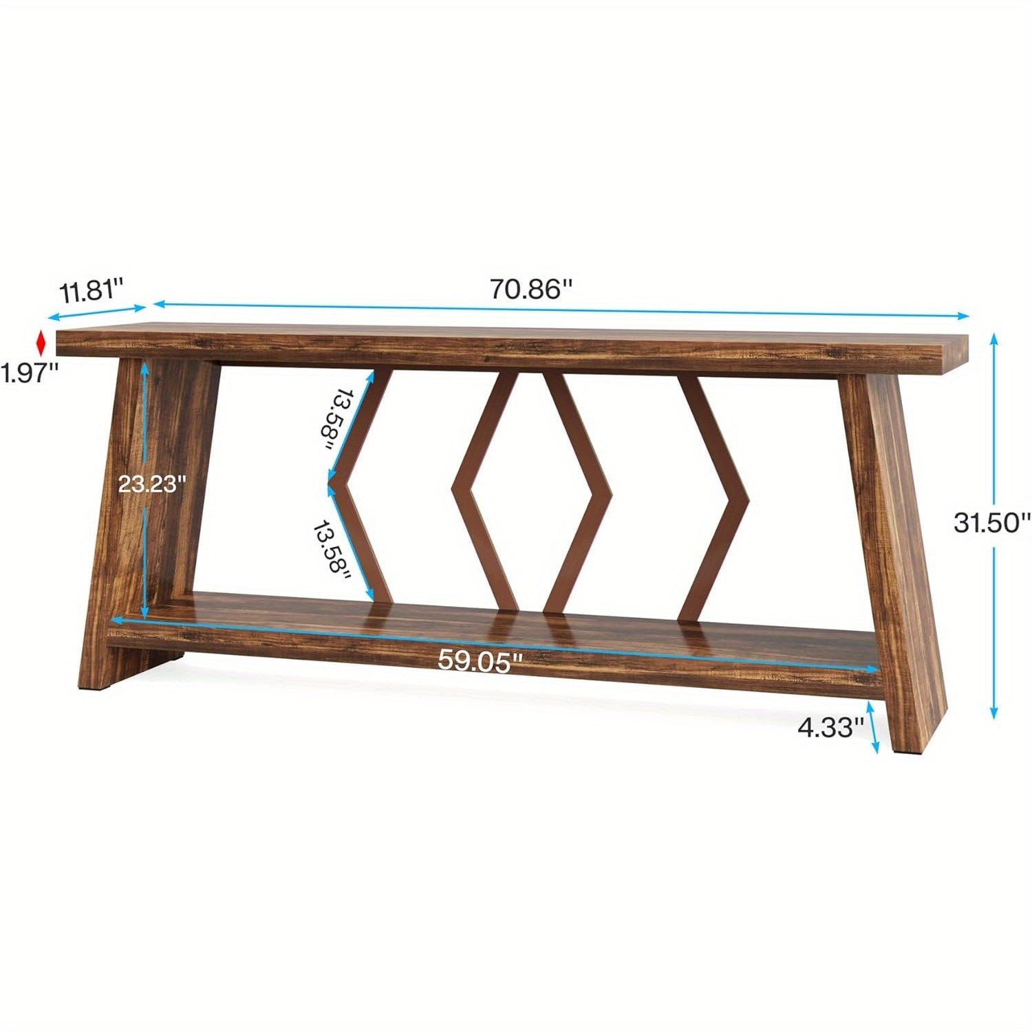 70.86-Inch Long Sofa Table for Living Room, 2-Tier Narrow Console Table with Storage, Wood Foyer Entryway Couch Table for Hallway, Entrance (Brown)