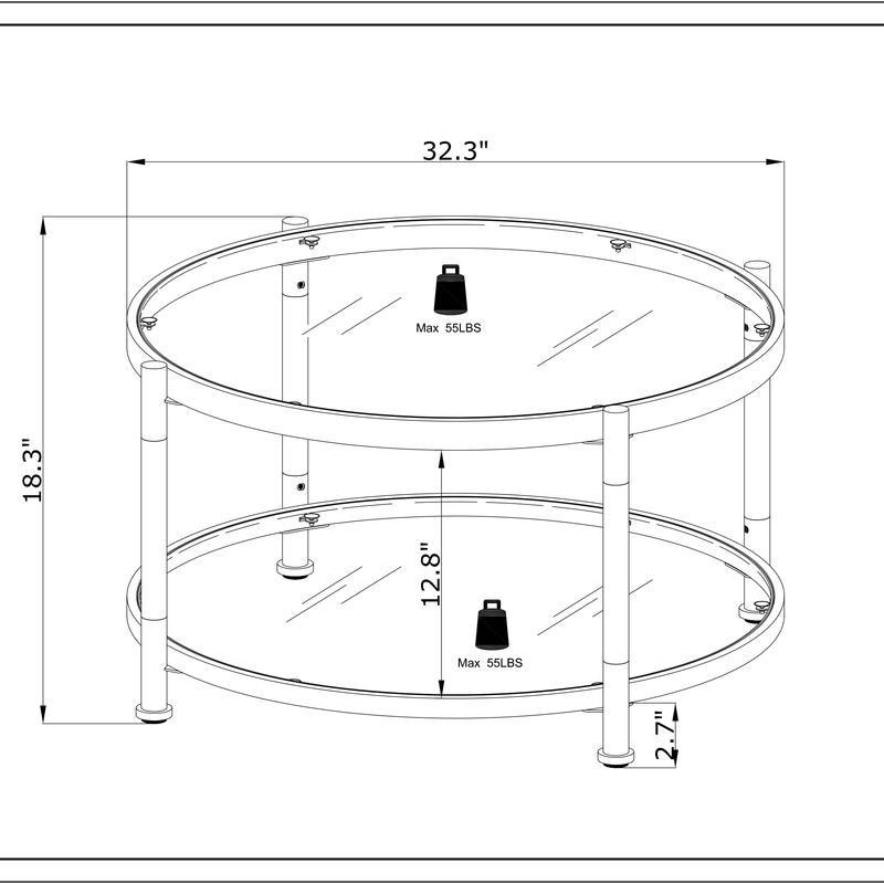 Contemporary Acrylic Coffee Table, 32.3FTFT Round Tempered Glass Coffee Table, Chrome/ Silver Coffee Table for Living Room