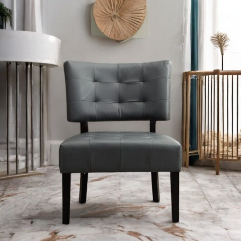 Gray Blended Leather Accent Chair - Oversized Seating - Comfortable for Living Room & Bedroom - Stylish Design for Home Decor - Durable Furniture Piece