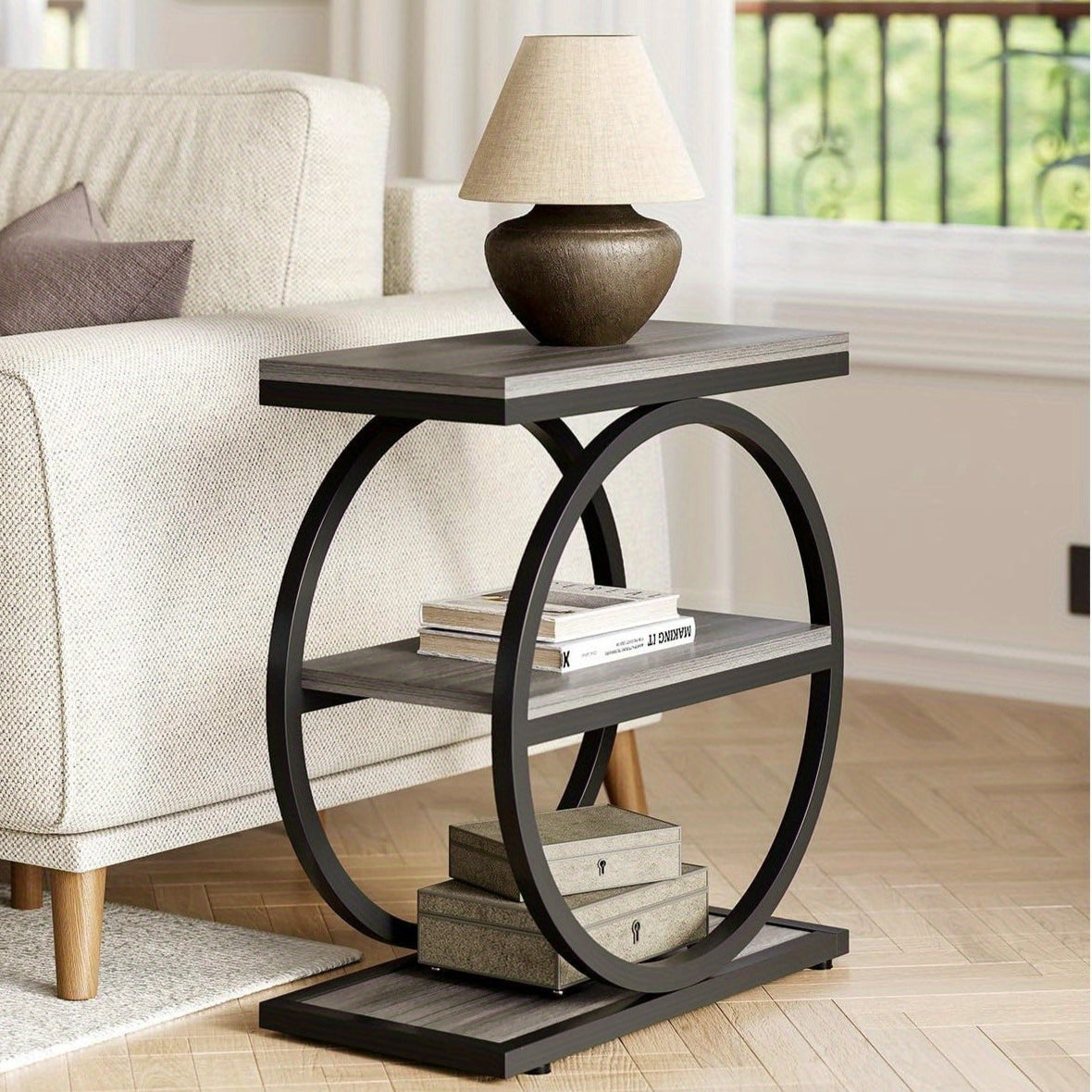 End Table, 3-Tier Side Table, Slim Sofa Side Table for Living Room, Tall Bedside Table Nightstand for Bedroom