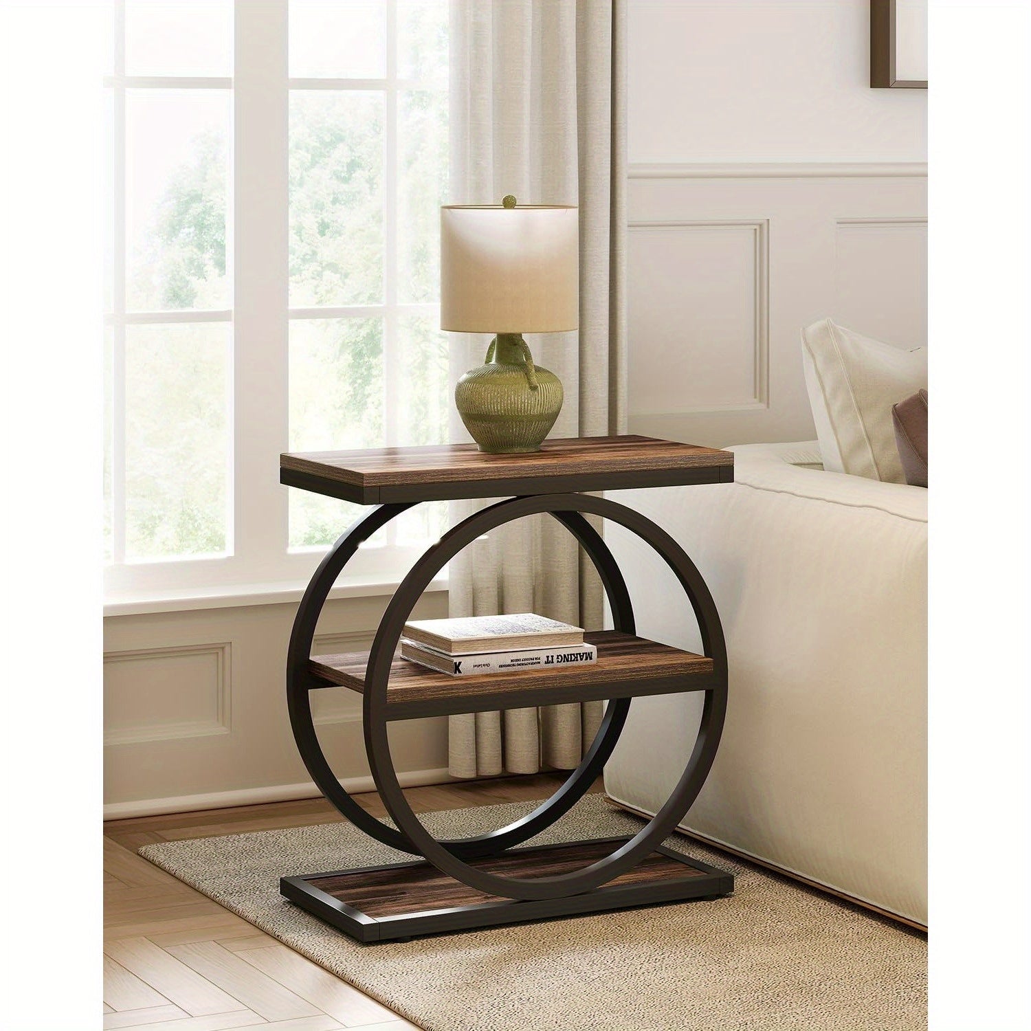 End Table, 3-Tier Side Table, Slim Sofa Side Table for Living Room, Tall Bedside Table Nightstand for Bedroom