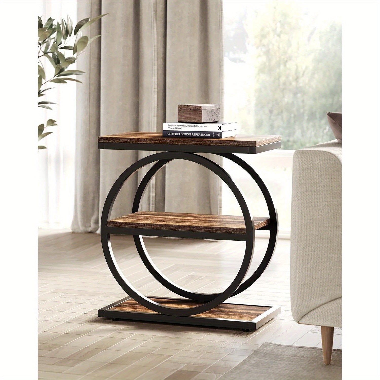 End Table, 3-Tier Side Table, Slim Sofa Side Table for Living Room, Tall Bedside Table Nightstand for Bedroom