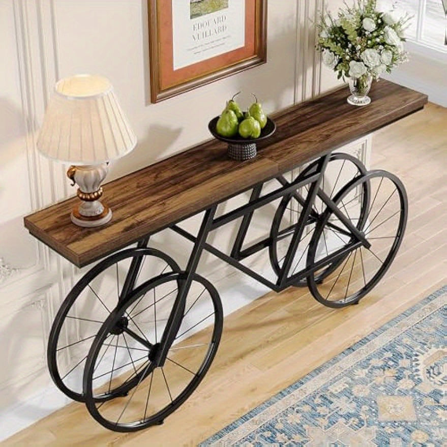 70.9-Inch Extra Long Console Table, Narrow Sofa Table with Bicycle Metal Base, Modern Industrial Entryway Table Behind Couch Table for Living Room, Hallway, Entrance, Foyer, Rustic Brown