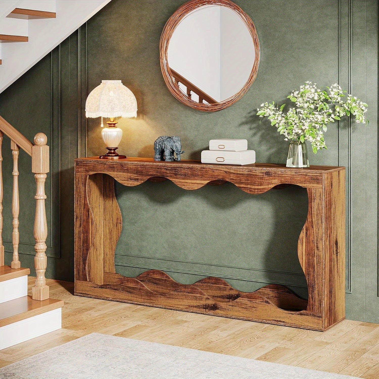 63 Inches Farmhouse Console Table with Storage, Couch Table Behind Sofa, Long Entryway Table, Sofa Console Table, Narrow Console Table, Hallway Table for entryway Living Room, Brown