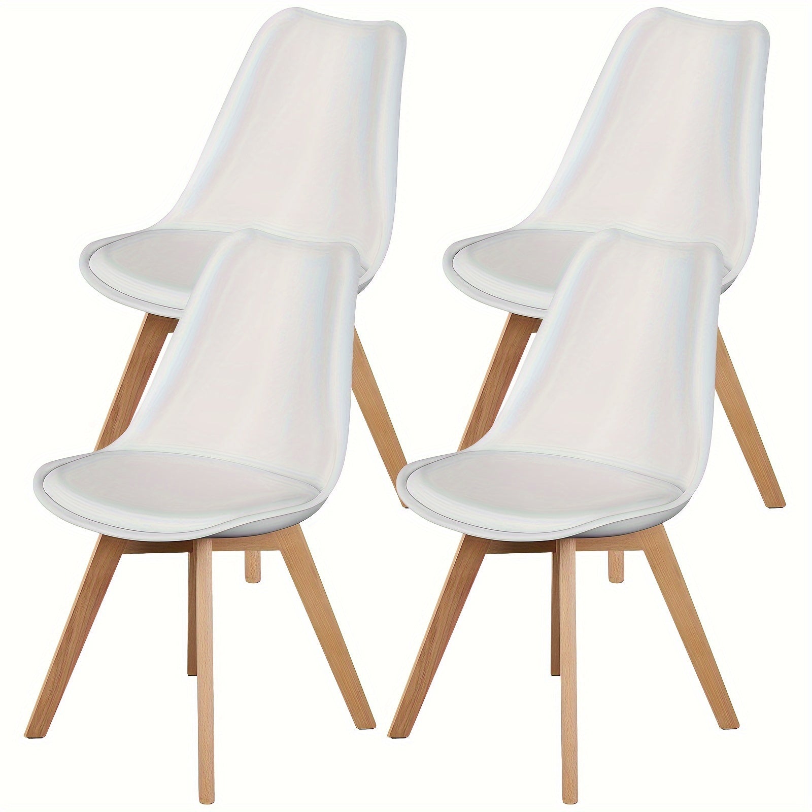 Set of 4 Mid-Century Modern Dining Kitchen Chairs - with Wooden Legs And Faux Leather Cushions for Living Room, Bedroom, Outdoor Lounge - Available in Black And White