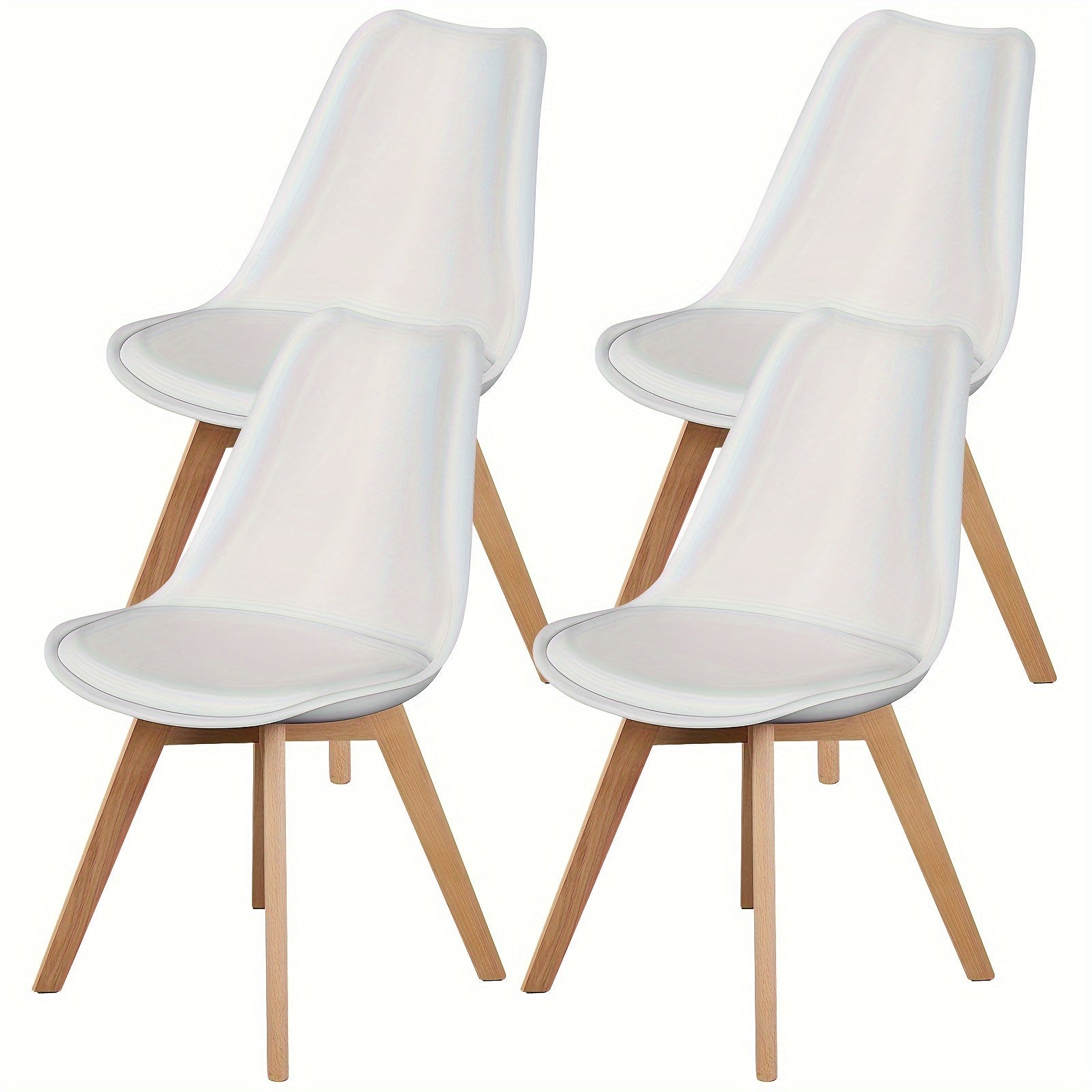 Set of 4 Mid-Century Modern Dining Kitchen Chairs - with Wooden Legs And PU Leather Cushions for Living Room, Bedroom, Outdoor Lounge - Available in Black And White