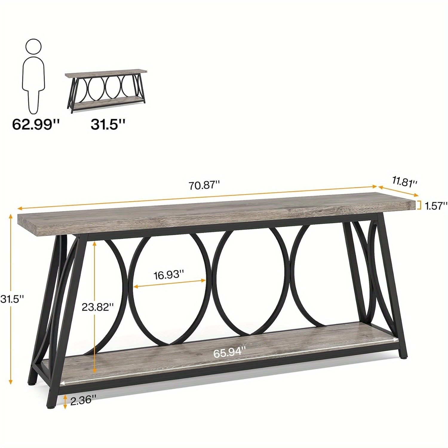 70.9 inch Modern Sofa Table Behind Couch with Storage Shelf, Extra Long Console Table, Narrow Entryway Hallway Accent Table for Living Room, Grey