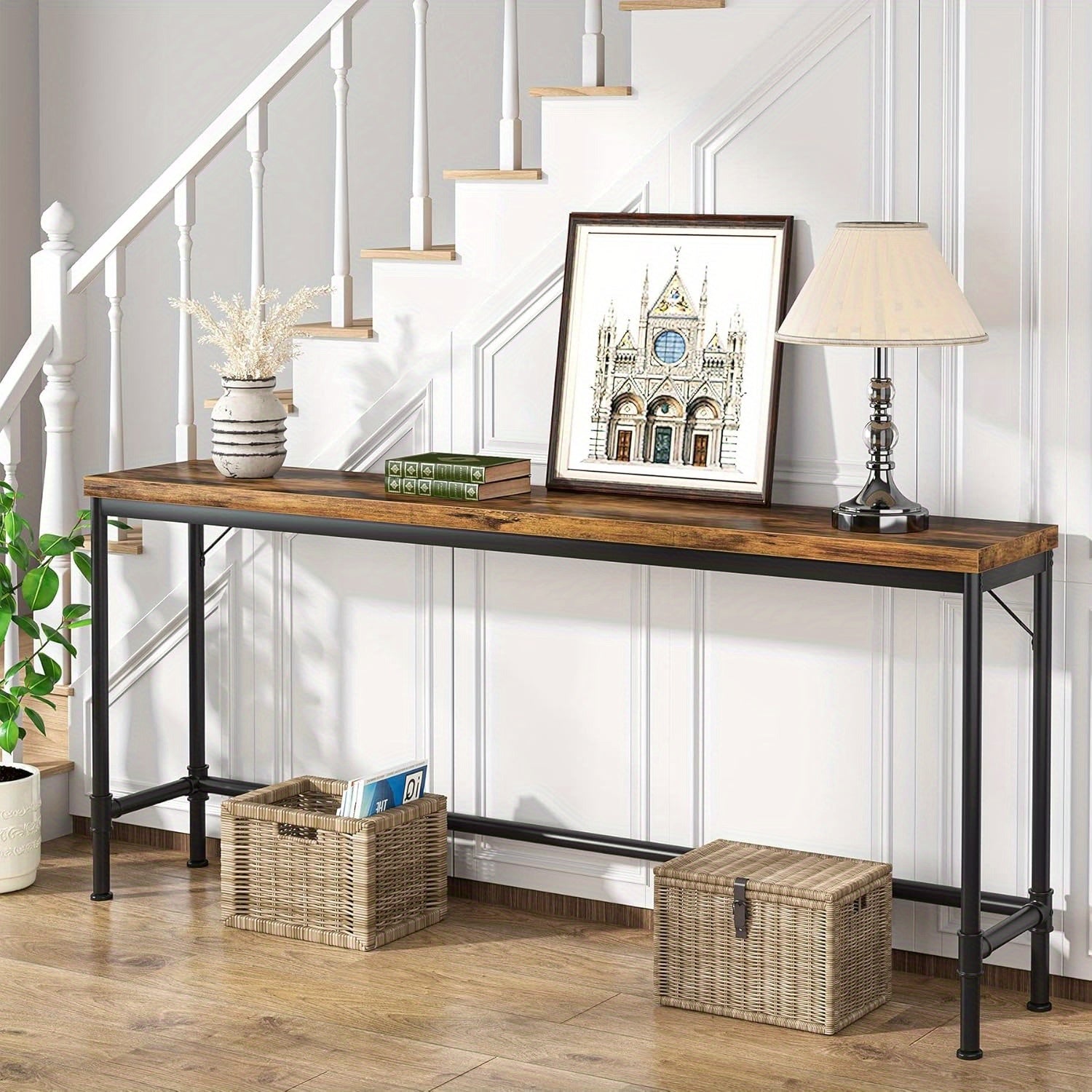 Entryway Hallway Table Industrial Height Bar Table, 70.9 Inch Extra Long Console Table, Narrow Long Sofa Table Behind Couch for Living Room