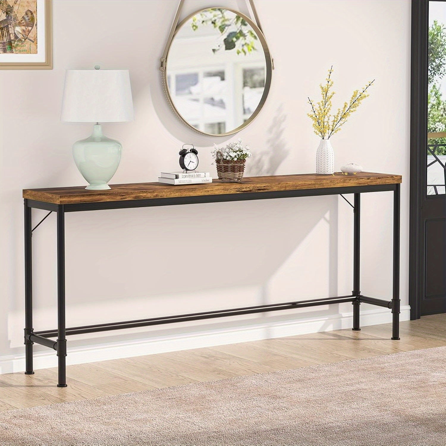 Entryway Hallway Table Industrial Height Bar Table, 70.9 Inch Extra Long Console Table, Narrow Long Sofa Table Behind Couch for Living Room