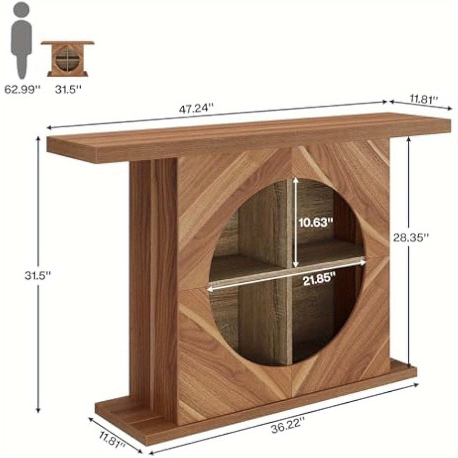 47.2 Inches Console Table, Rustic Wood Entryway Table with 4-Cube Storage, Narrow Sofa Table Behind Couch, Foyer Table for Entryway, Living Room, Hallway, Unique Design