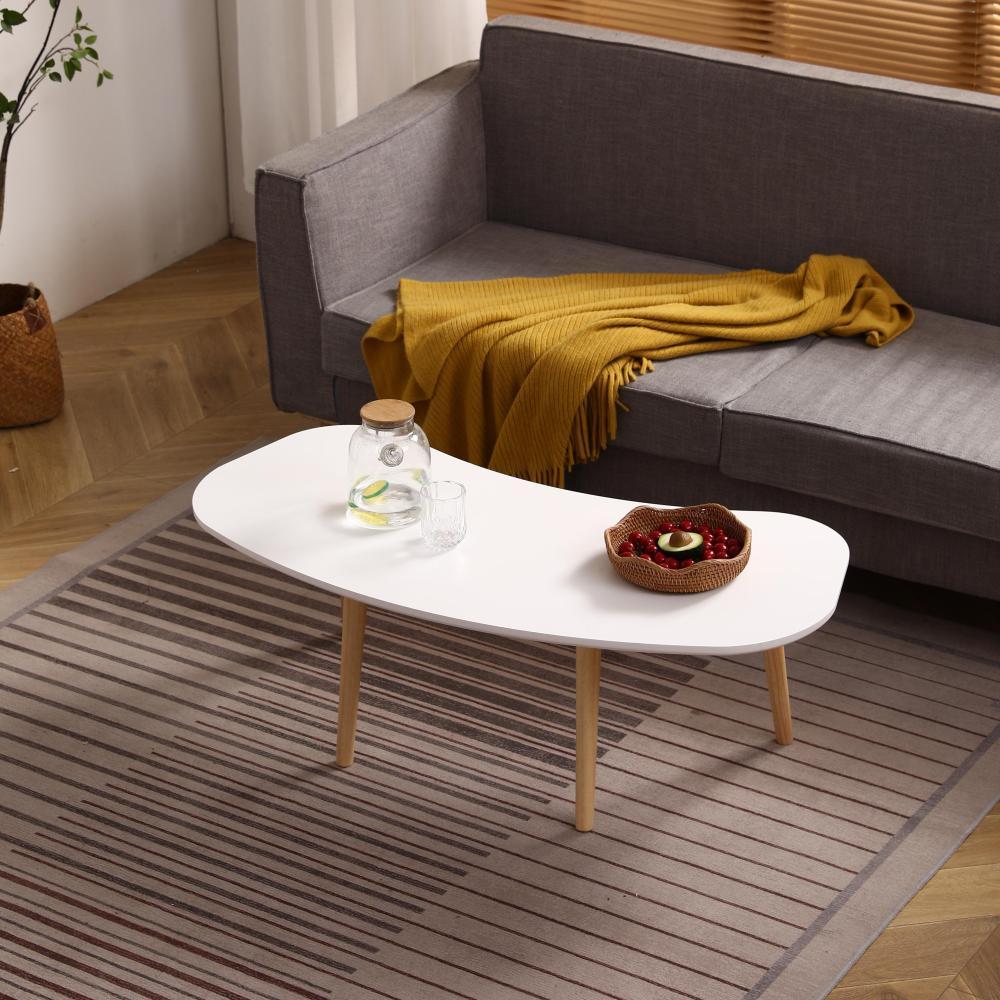 Nut-Shaped Coffee Table with Solid Wood Legs 43x21 Inches