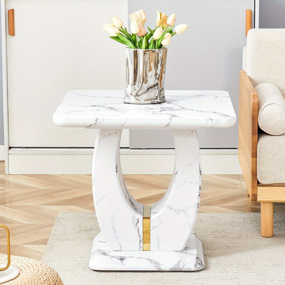 Modern Minimalist White Marble-Patterned MDF Square Coffee Table. Add a quiet and cozy atmosphere to your home.White, MDF coffee table, Density Board Sticker, Side table.