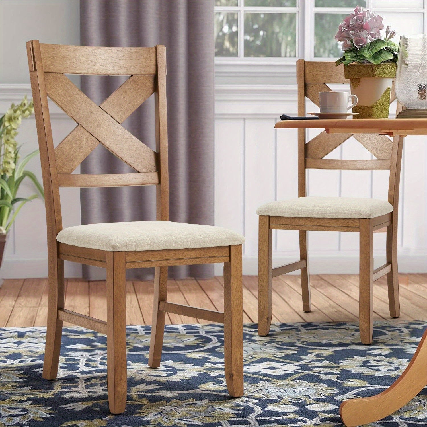 Upholstered Dining Chairs with Non-slip Feet, Side Chairs for Dining Table, Solid Wood Kitchen Chairs Set of 2