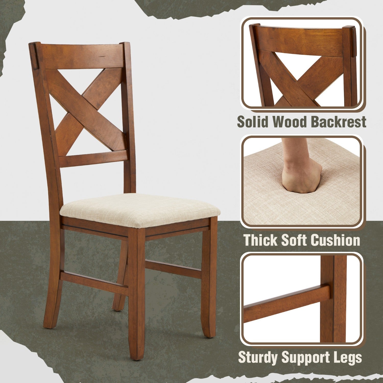 Upholstered Dining Chairs with Non-slip Feet, Side Chairs for Dining Table, Solid Wood Kitchen Chairs Set of 2