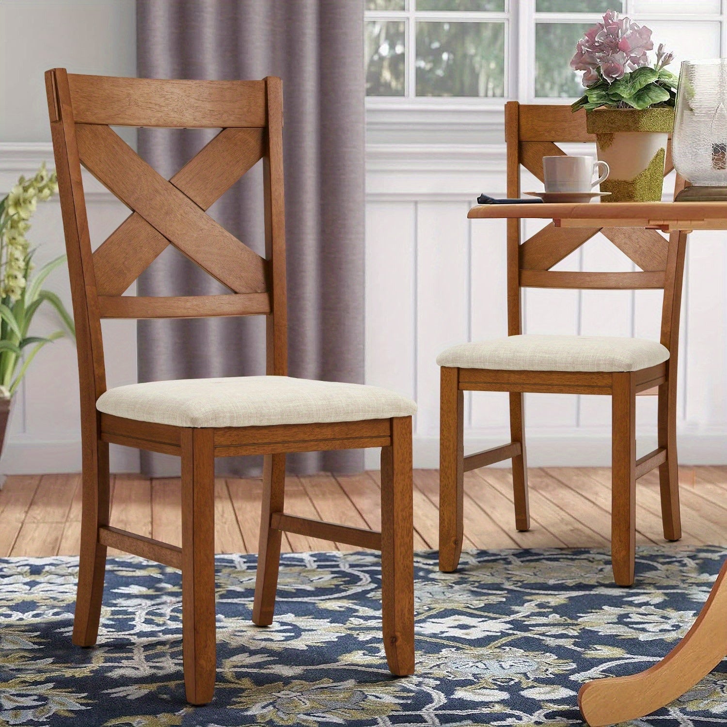 Upholstered Dining Chairs with Non-slip Feet, Side Chairs for Dining Table, Solid Wood Kitchen Chairs Set of 2