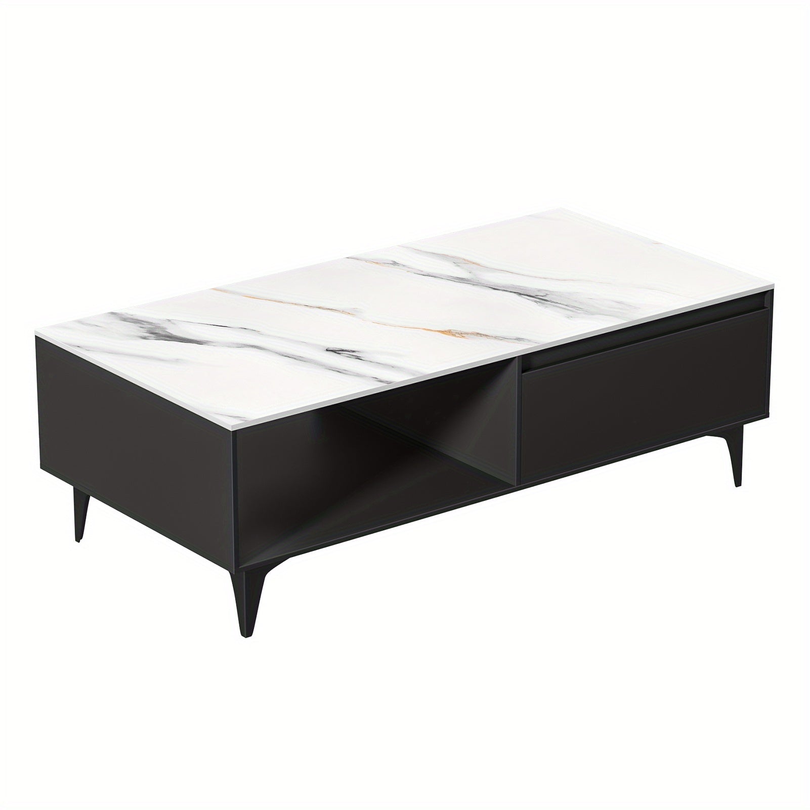 1 x Coffee Table Coffee Table, Modern End Table with Storage, Small Home Balcony Table, Rectangular Wooden Center Table with Drawers, Marble Top 47.24"x23.62"x15.75"