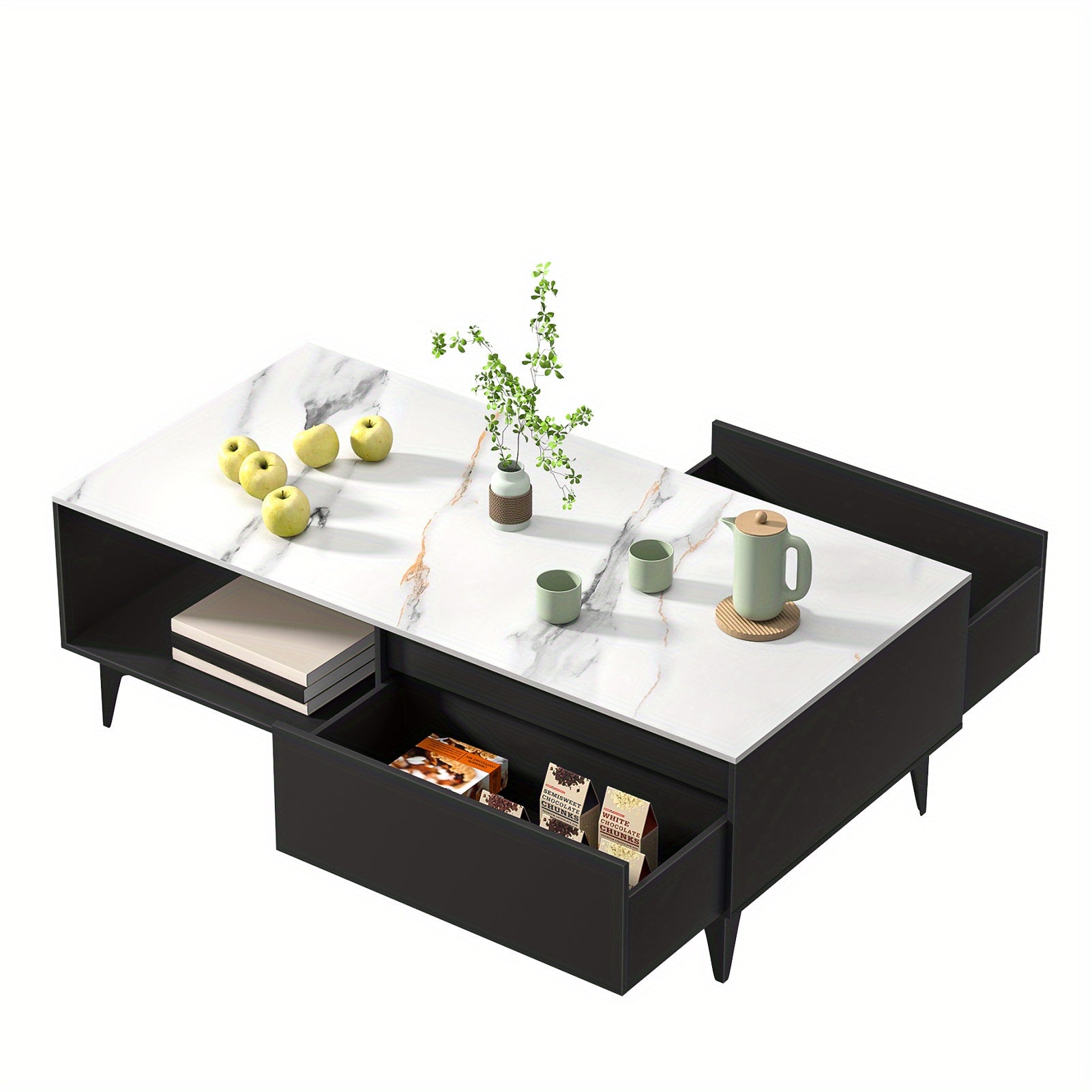 1 x Coffee Table Coffee Table, Modern End Table with Storage, Small Home Balcony Table, Rectangular Wooden Center Table with Drawers, Marble Top 47.24"x23.62"x15.75"