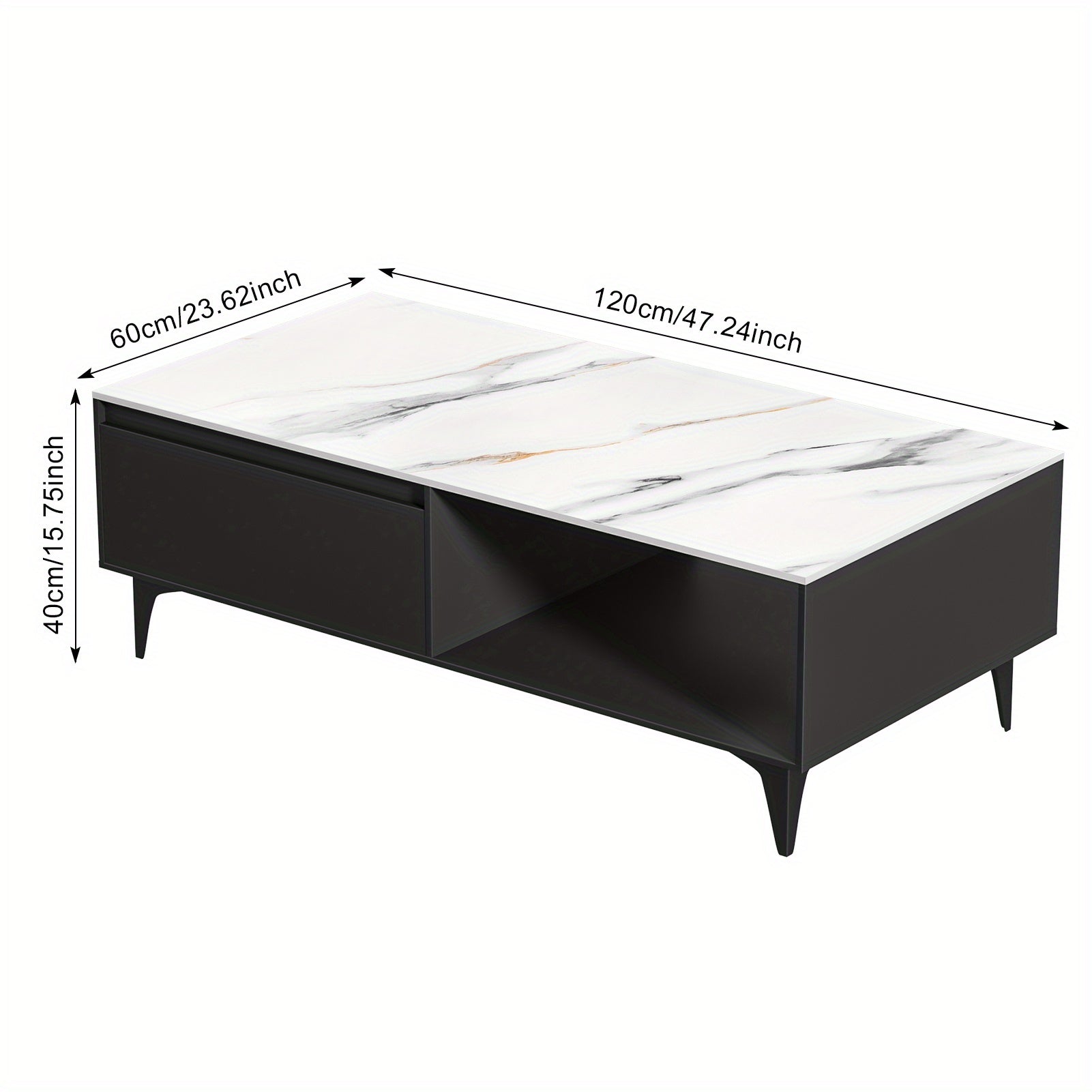 1 x Coffee Table Coffee Table, Modern End Table with Storage, Small Home Balcony Table, Rectangular Wooden Center Table with Drawers, Marble Top 47.24"x23.62"x15.75"