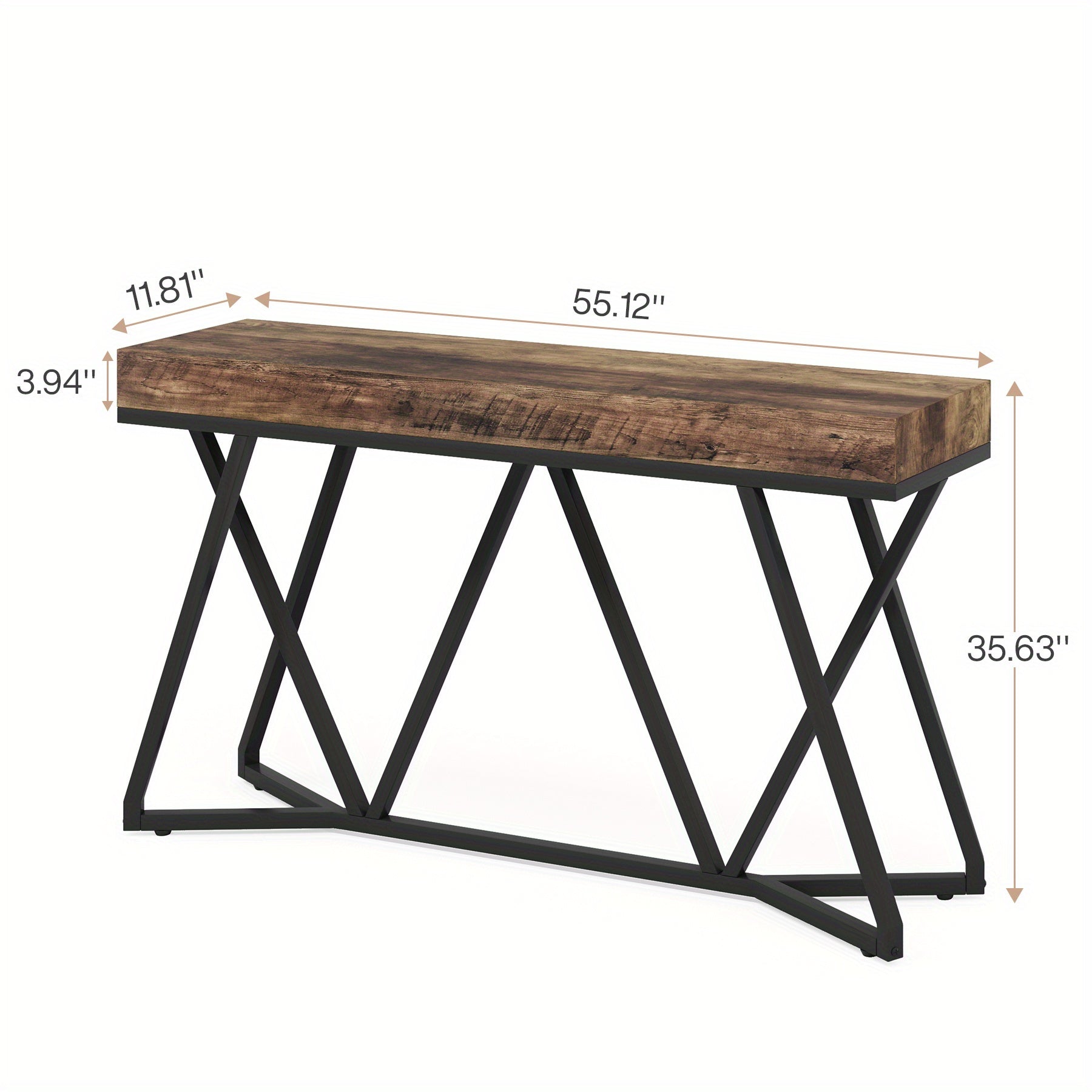 55 Inch Console Table, Farmhouse Sofa Table Wood Entryway Table with Unique Metal Base, Behind The Couch Table Foyer Table, Industrial Accent Table for Hallway, Living Room