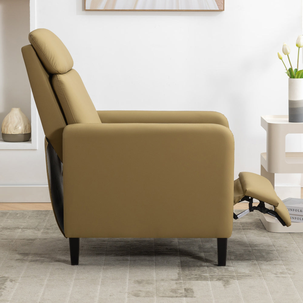 Modern Artistic Color Design Adjustable Recliner Chair PU Leather for Living Room Bedroom Home Theater, Mustard Green