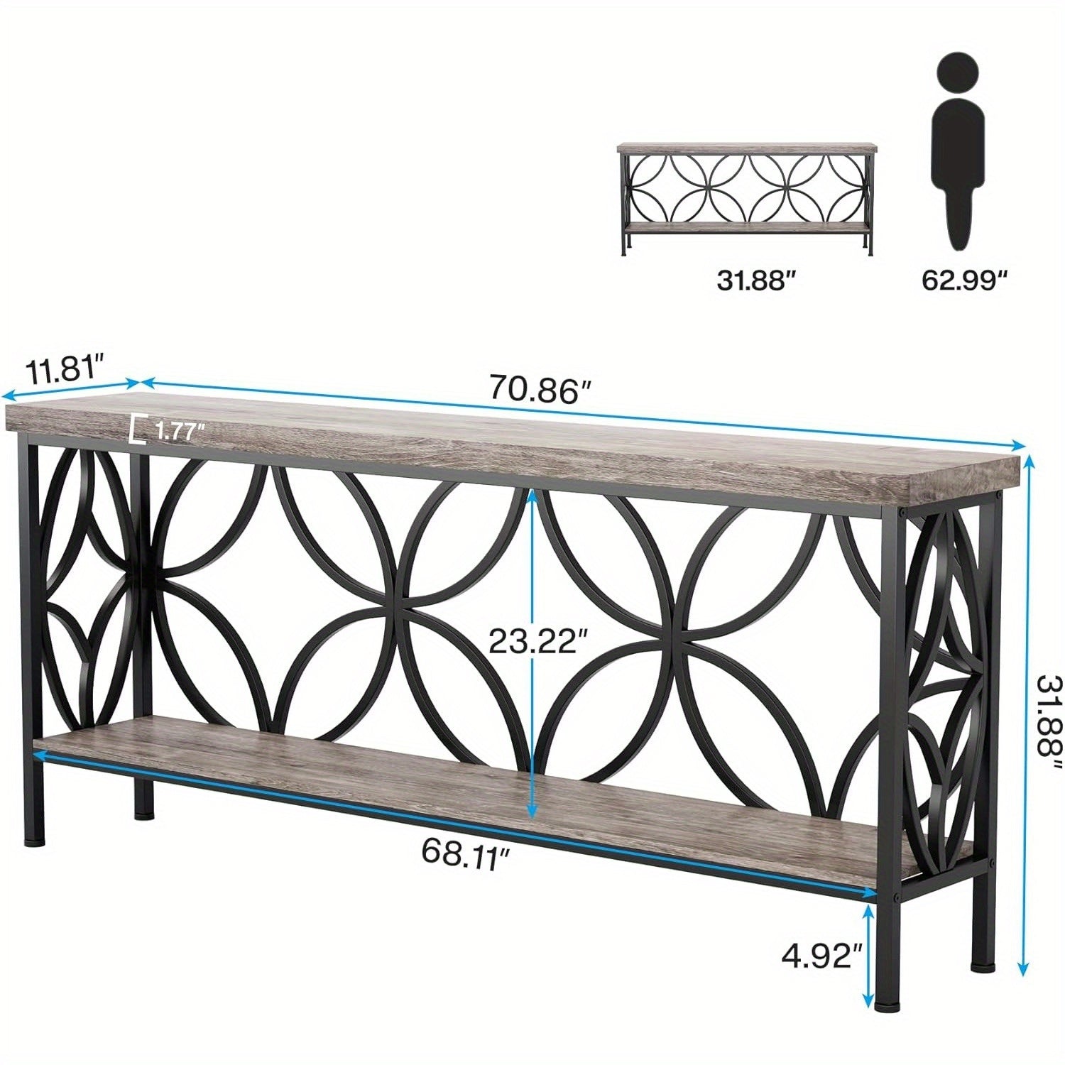 70.9-Inch Narrow Sofa Table, Industrial Long Sofa Table Behind Couch, Entry Console Table with Storage for Entryway, office, Foyer, Unique Design