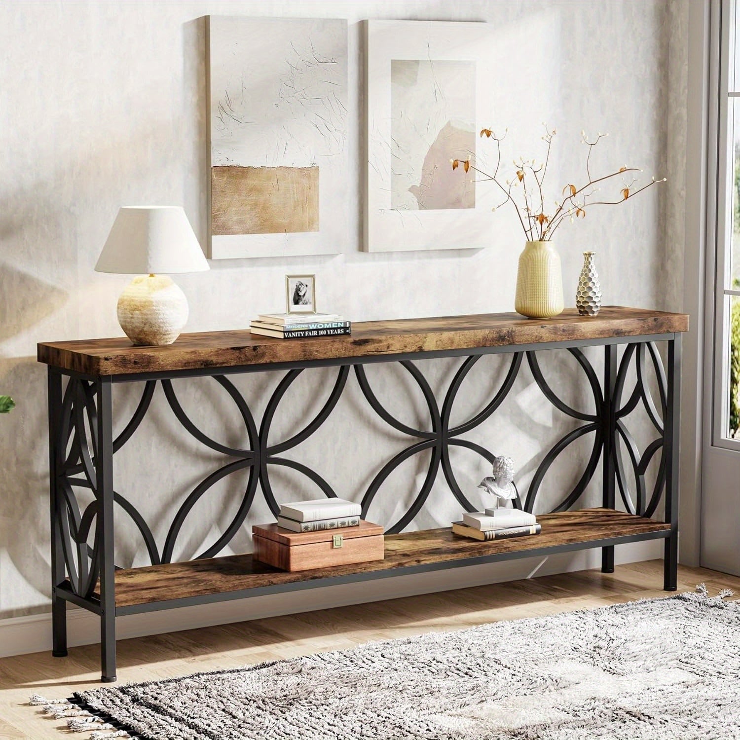 70.9-Inch Narrow Sofa Table, Industrial Long Sofa Table Behind Couch, Entry Console Table with Storage for Entryway, office, Foyer, Unique Design