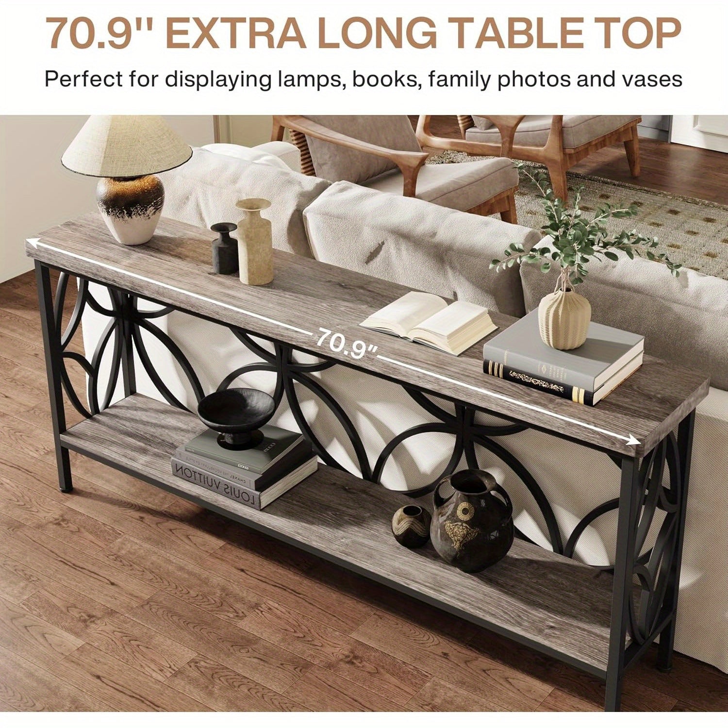 70.9-Inch Narrow Sofa Table, Industrial Long Sofa Table Behind Couch, Entry Console Table with Storage for Entryway, office, Foyer, Unique Design