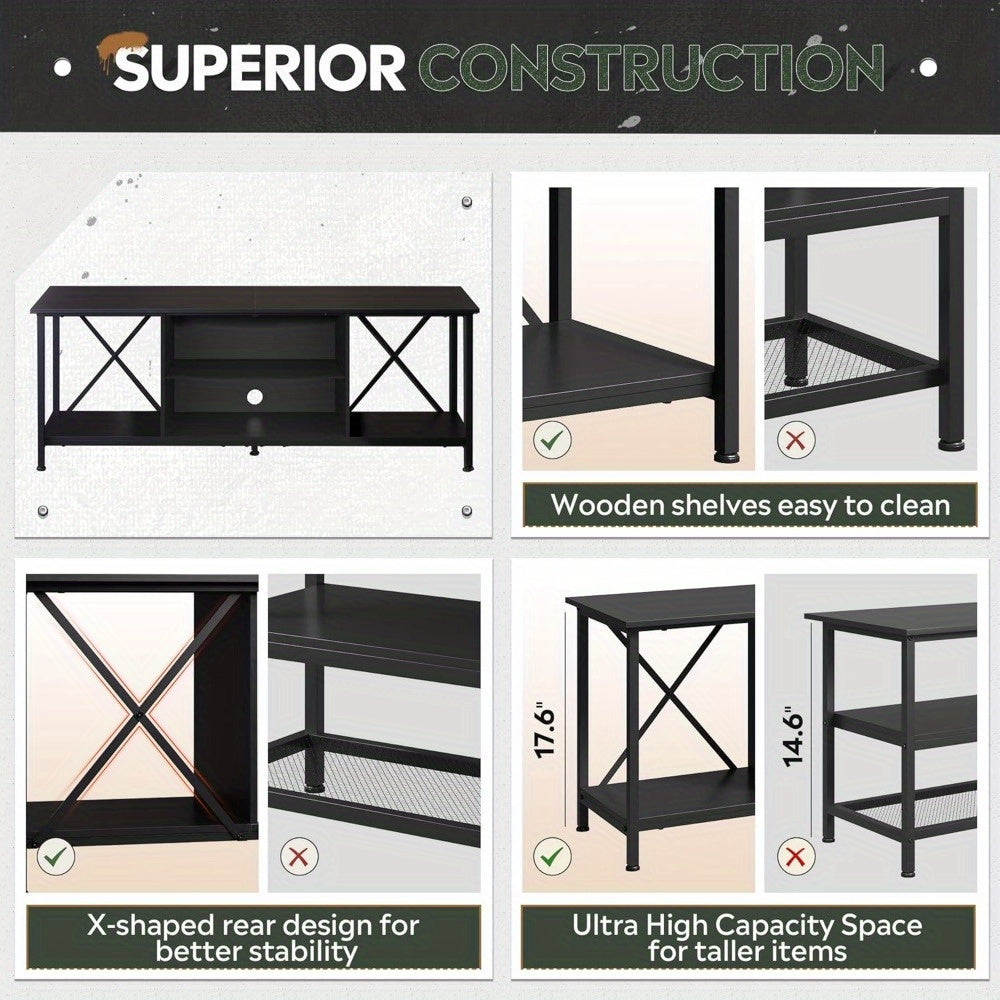 TV Stand up to 65 Inch TV, 55" Entertainment Center, Industrial TV Console with Open Storage Shelf for Living Room and Bedroom