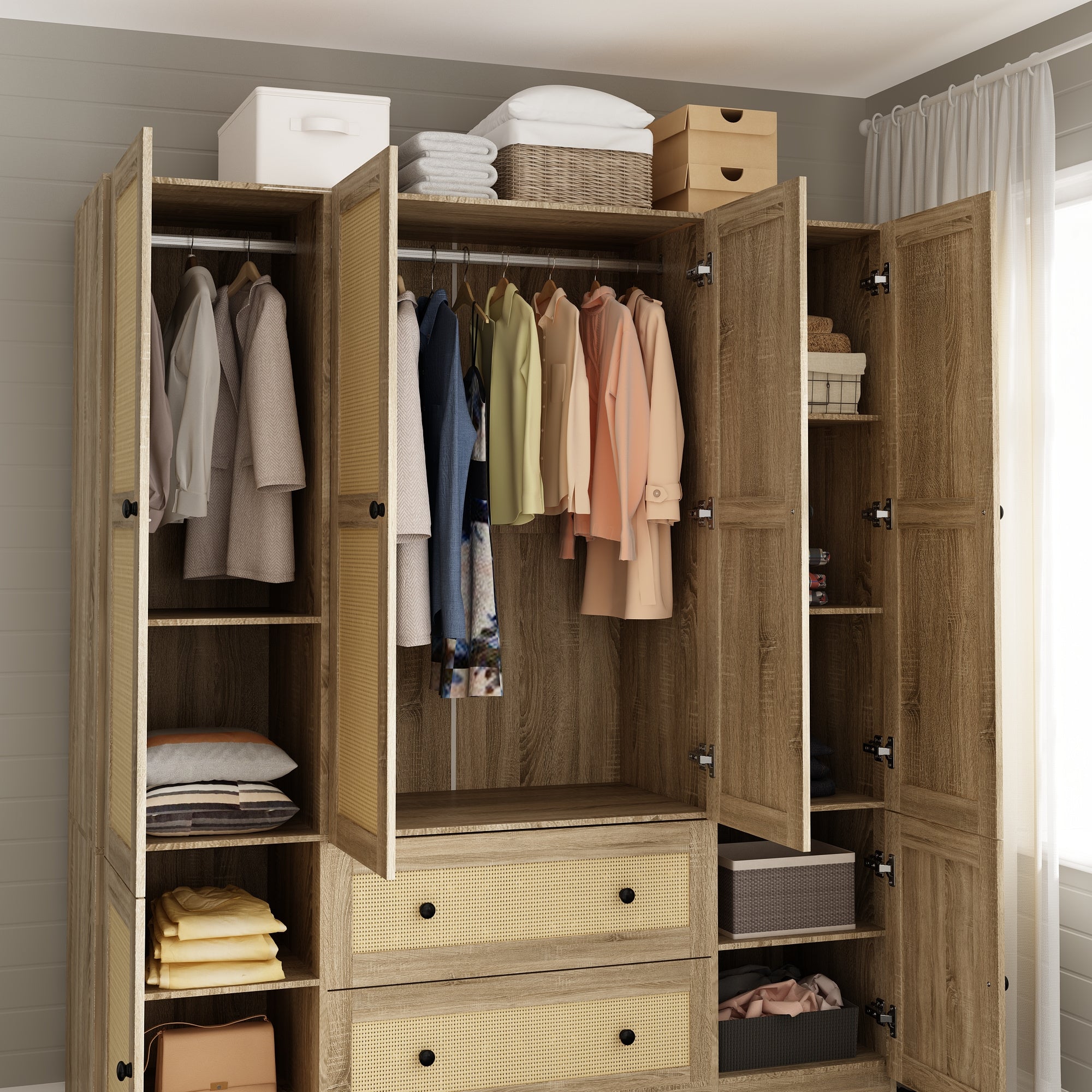 6-door 2-drawer wardrobe, storage cabinet with hanging rod, a stylish practical solution for your bedroom, large storage space