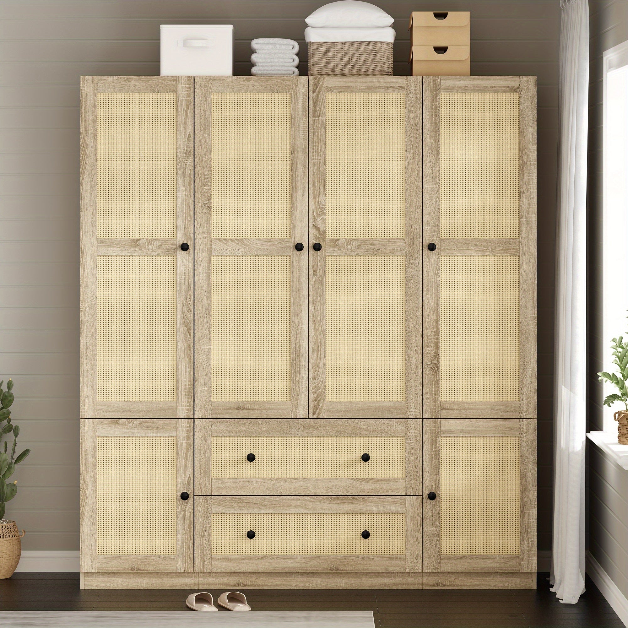 6-door 2-drawer wardrobe, storage cabinet with hanging rod, a stylish practical solution for your bedroom, large storage space