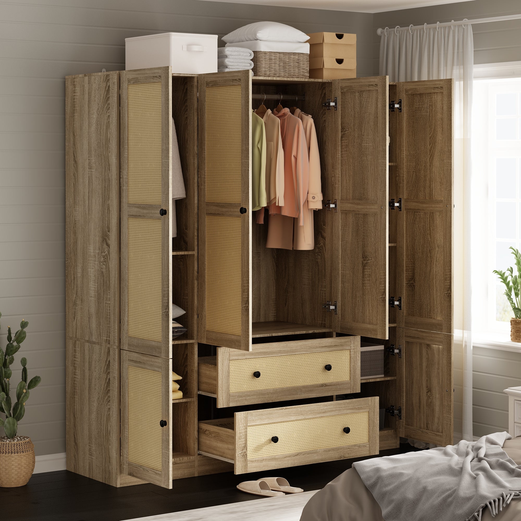 6-door 2-drawer wardrobe, storage cabinet with hanging rod, a stylish practical solution for your bedroom, large storage space