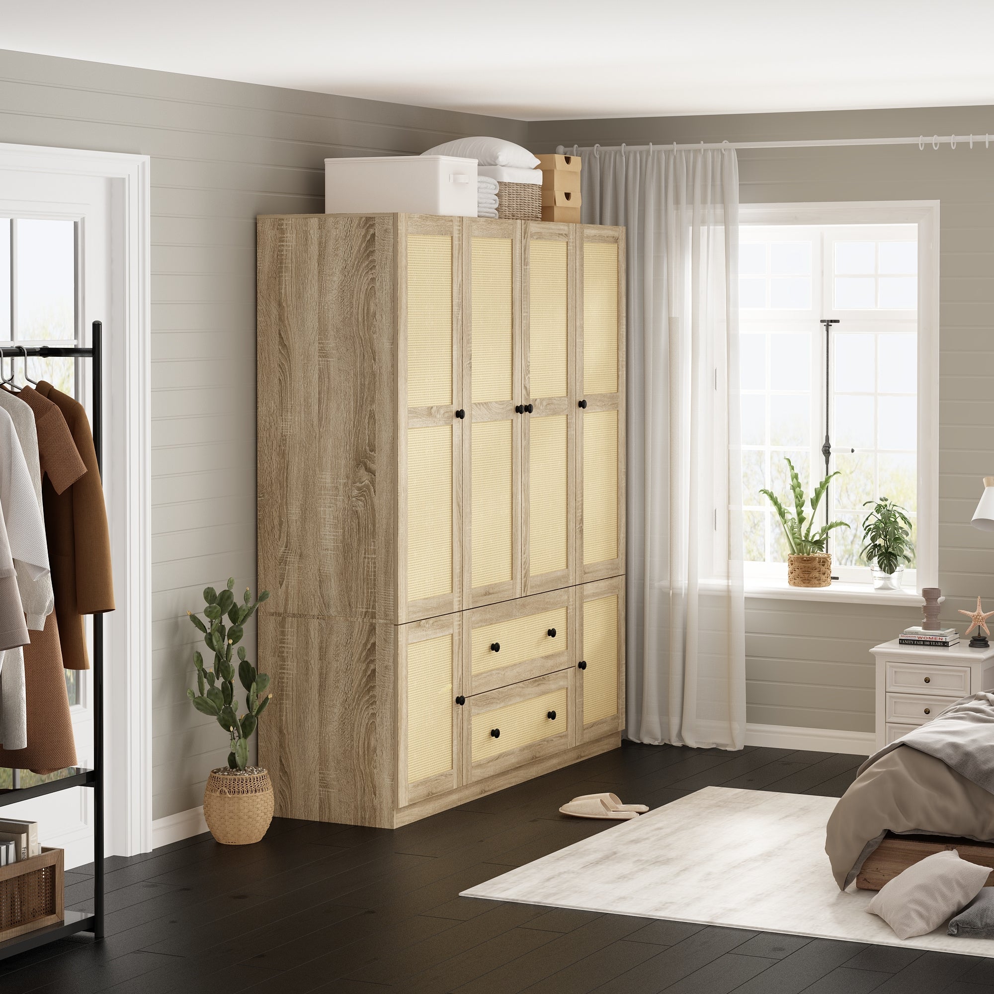 6-door 2-drawer wardrobe, storage cabinet with hanging rod, a stylish practical solution for your bedroom, large storage space