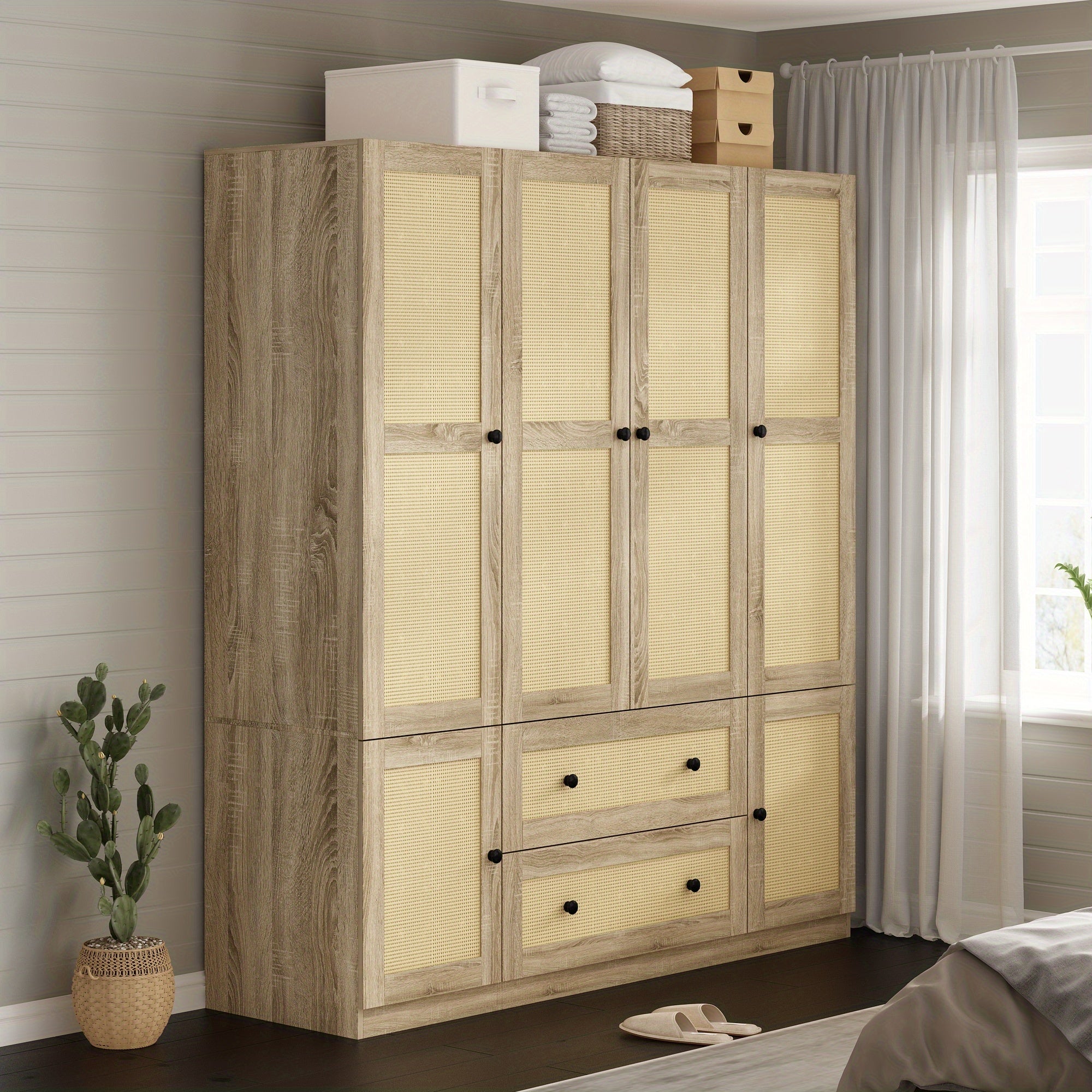 6-door 2-drawer wardrobe, storage cabinet with hanging rod, a stylish practical solution for your bedroom, large storage space