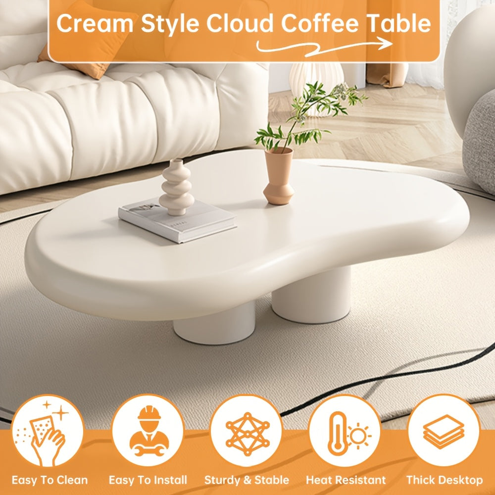 Cloud Coffee Table White Coffee Table Suitable for Living Room, 39.4 Inch Modern Unique Coffee Table, with 3 Legs Cream Coffee Table Cute Irregular Coffee Table Center Table Tea Table Suitable for Office