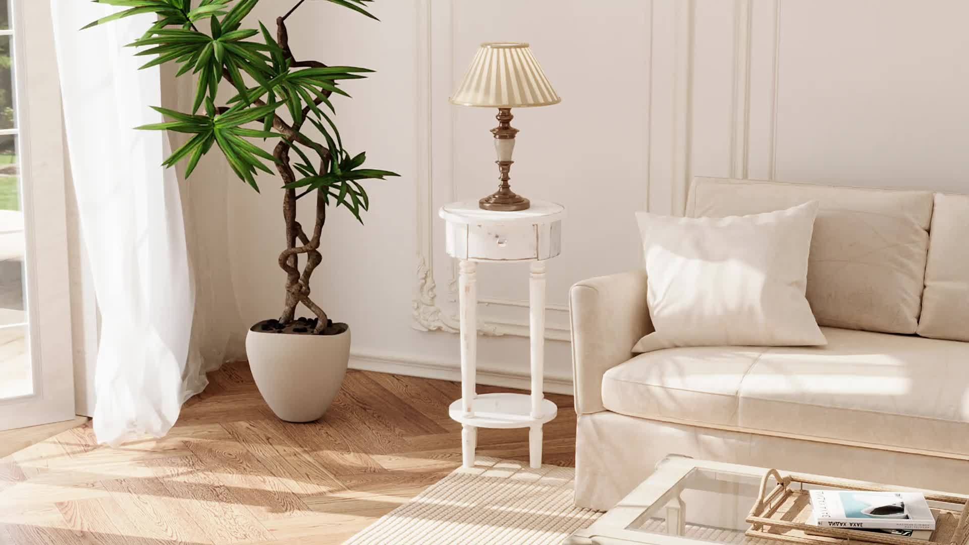 Tall End Table With Drawer, Round Nightstand Bedside Table With Storage Shelf, Industrial Telephone End Table For Living Room, Bedroom, Hall Way, Space Saving, Christmas Holiday Decorations Side Table