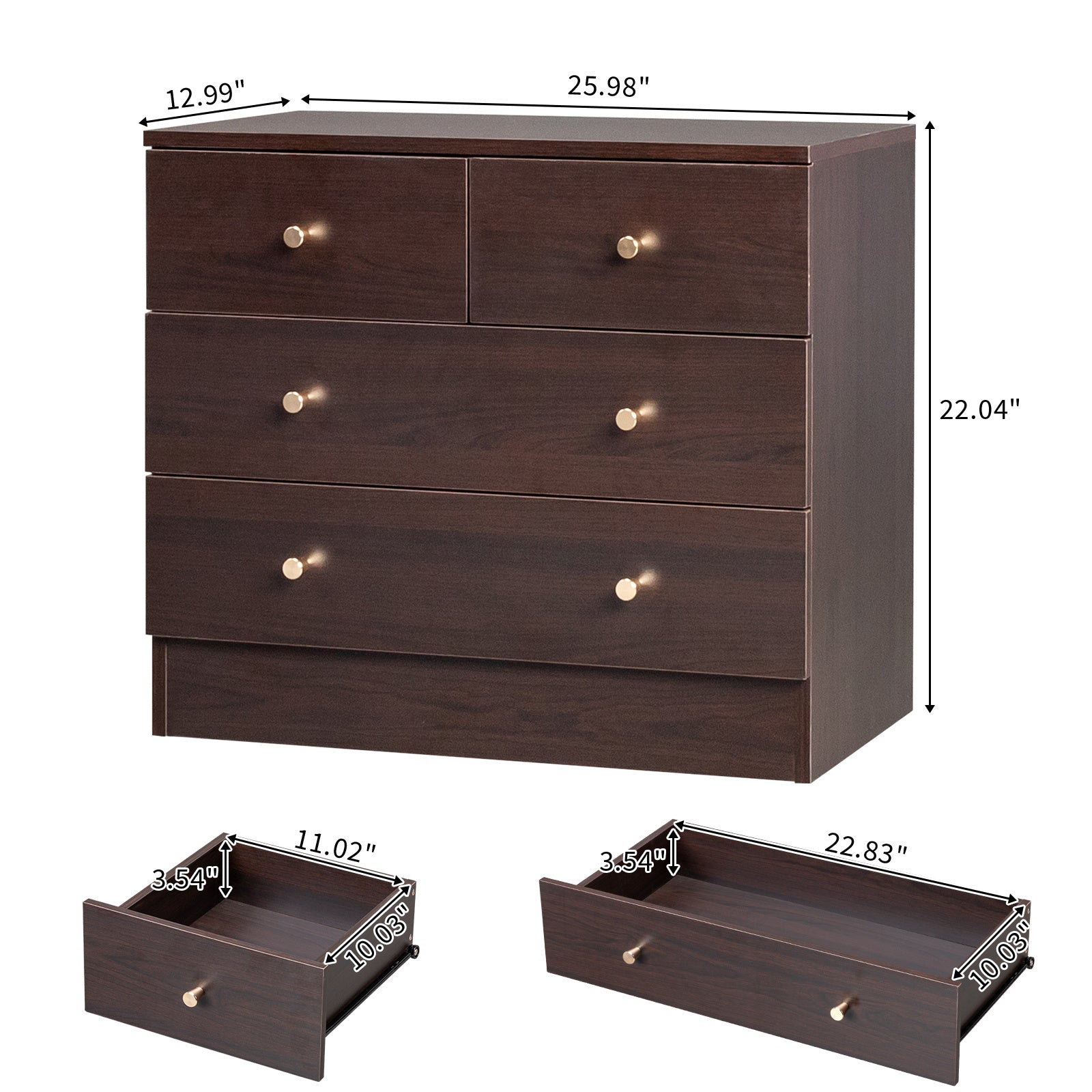 4/ 5/ 6/ 7 Drawer Wood Dresser for Bedroom Chest of Drawers Storage Organization Unit for Clothing Brown - Brown / 4